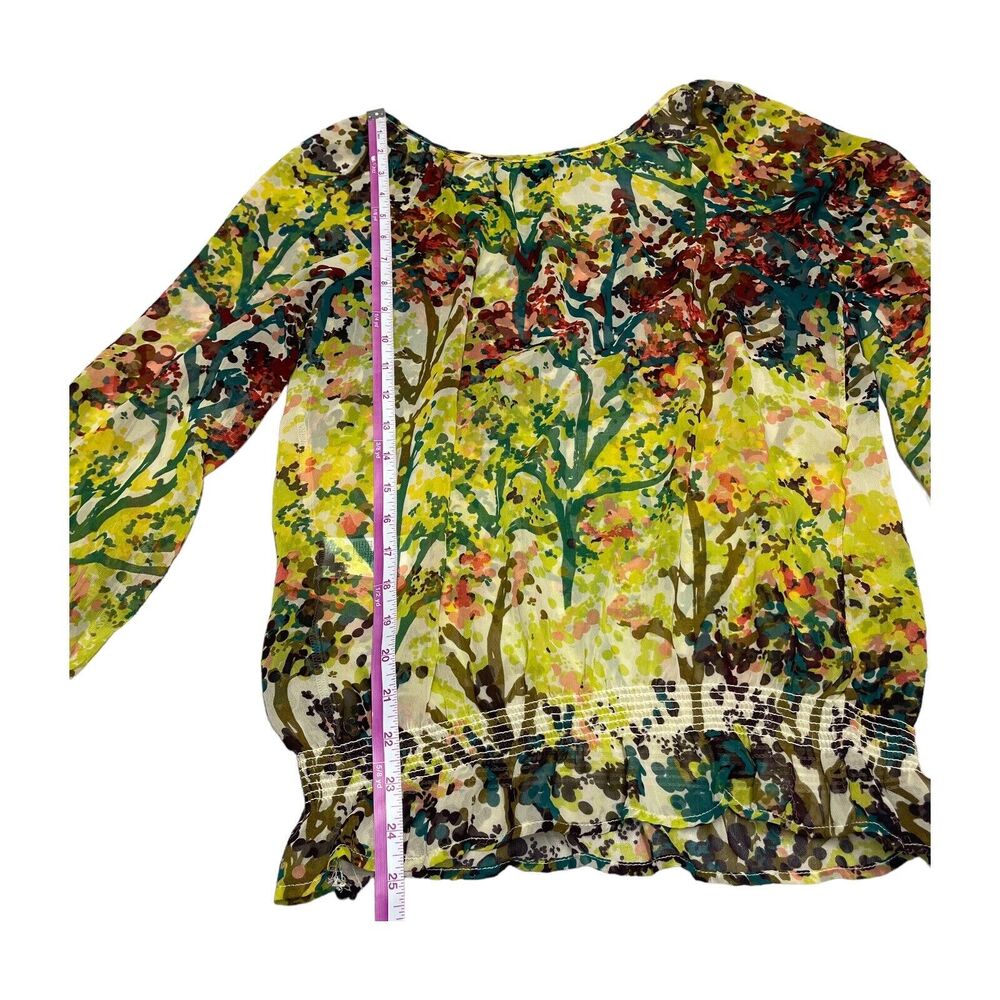 H&M Multicolor Floral Sheer Long Sleeve Blouse Women’s Size 4 - Picture 5 of 9